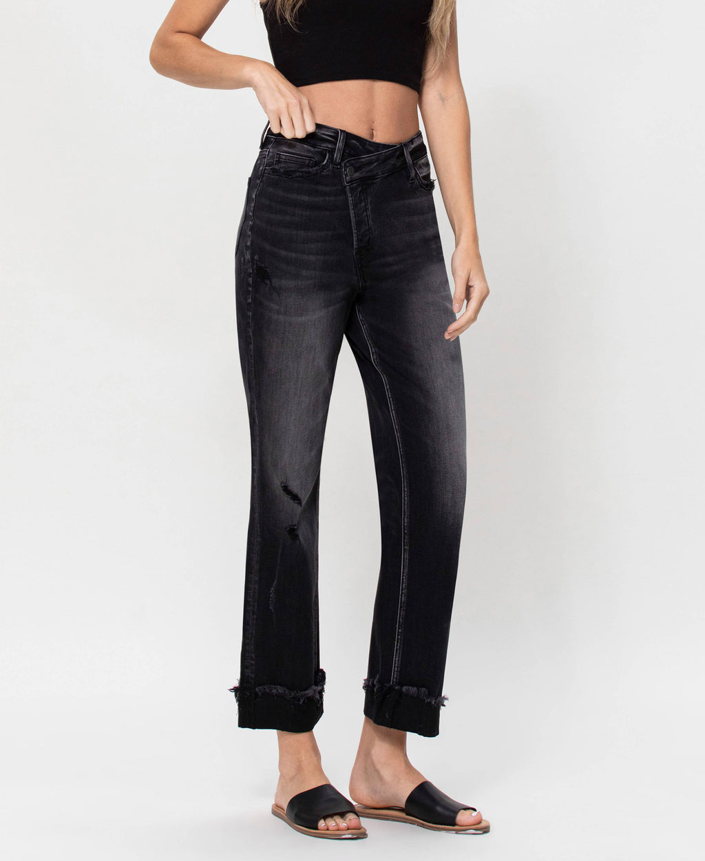 Super High Rise Button Up Cuffed 90'S Dad Jeans inF4558