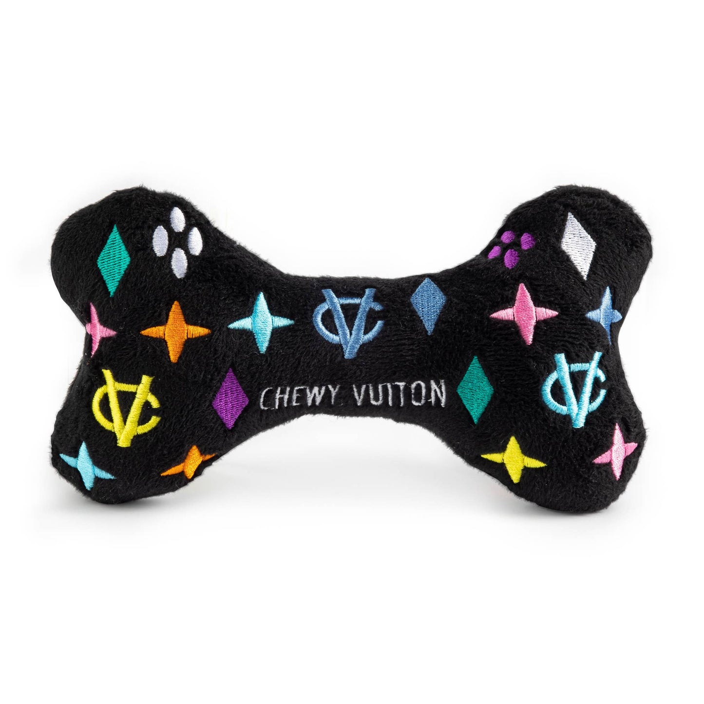 Black Monogram Chewy Vuiton Bone Squeaker Dog Toy