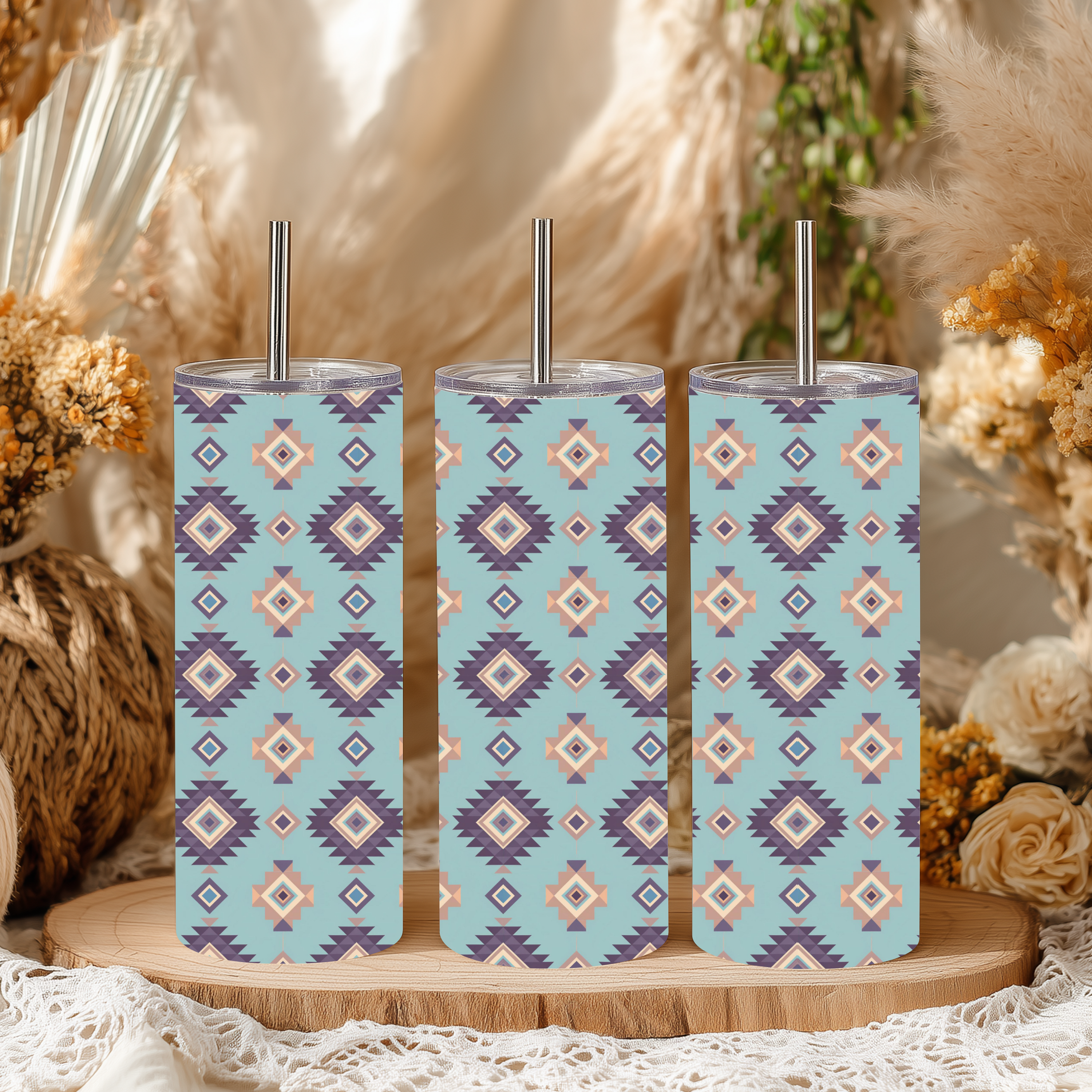 Teal and Purple Aztec 4-in-1 Can Cooler | Southwestern Skinny Can Cooler | Western Insulated Drink Holder | Fits 12 oz & Slim Cans | Converts to 14 oz Tumbler