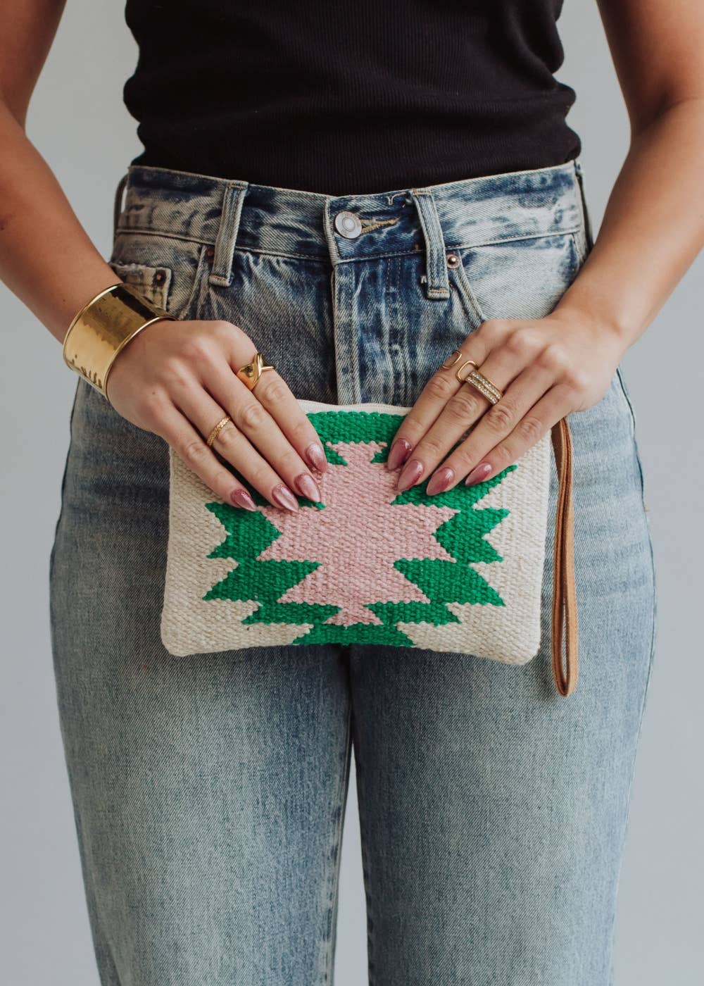 Panache Apparel Co. - Beige, Green & Pink Aztec Wristlet