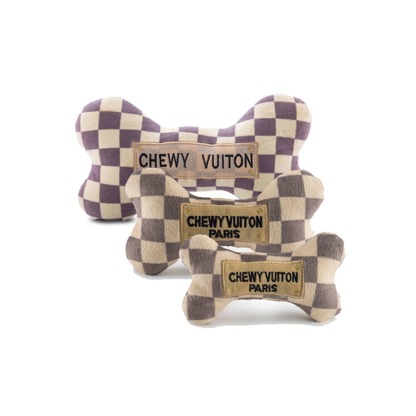 Checker Chewy Vuiton Bones Squeaker Hundeleke