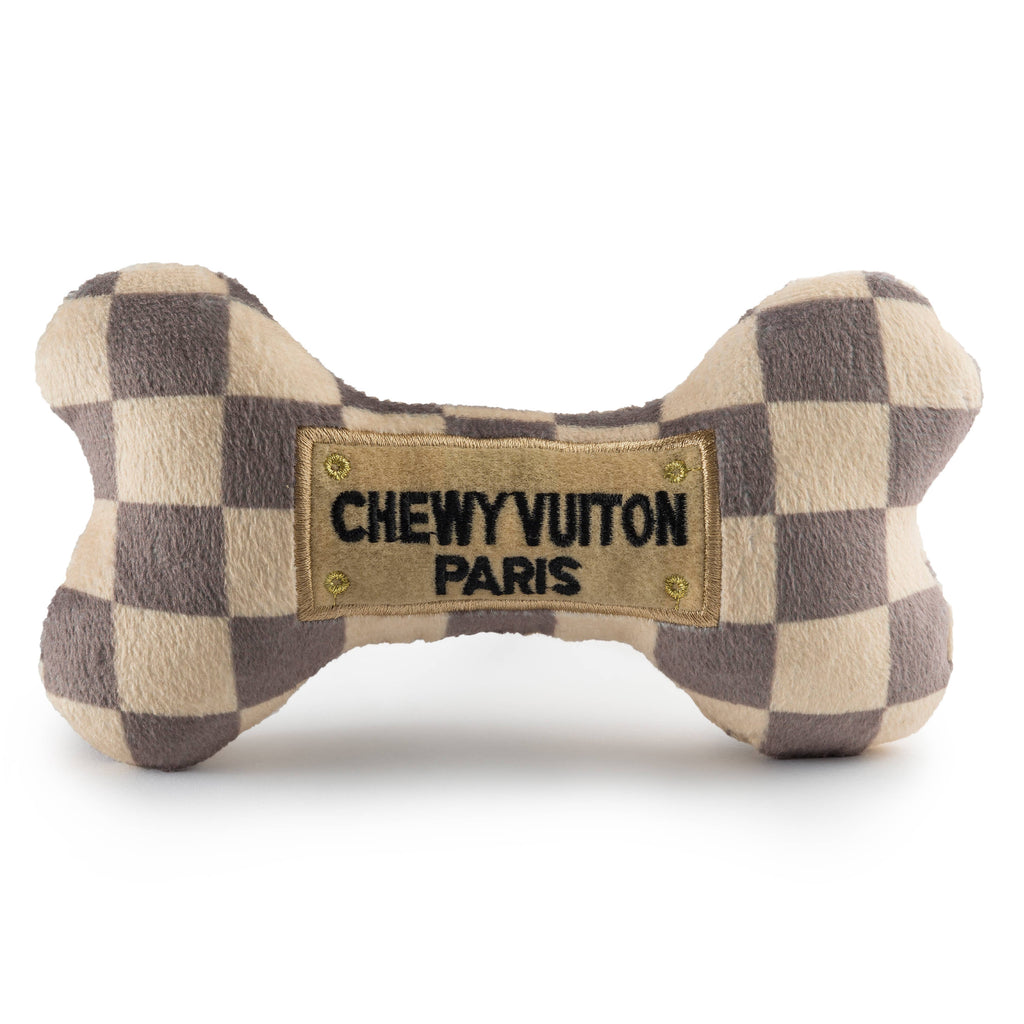 Checker Chewy Vuiton Bones Squeaker Hundeleke