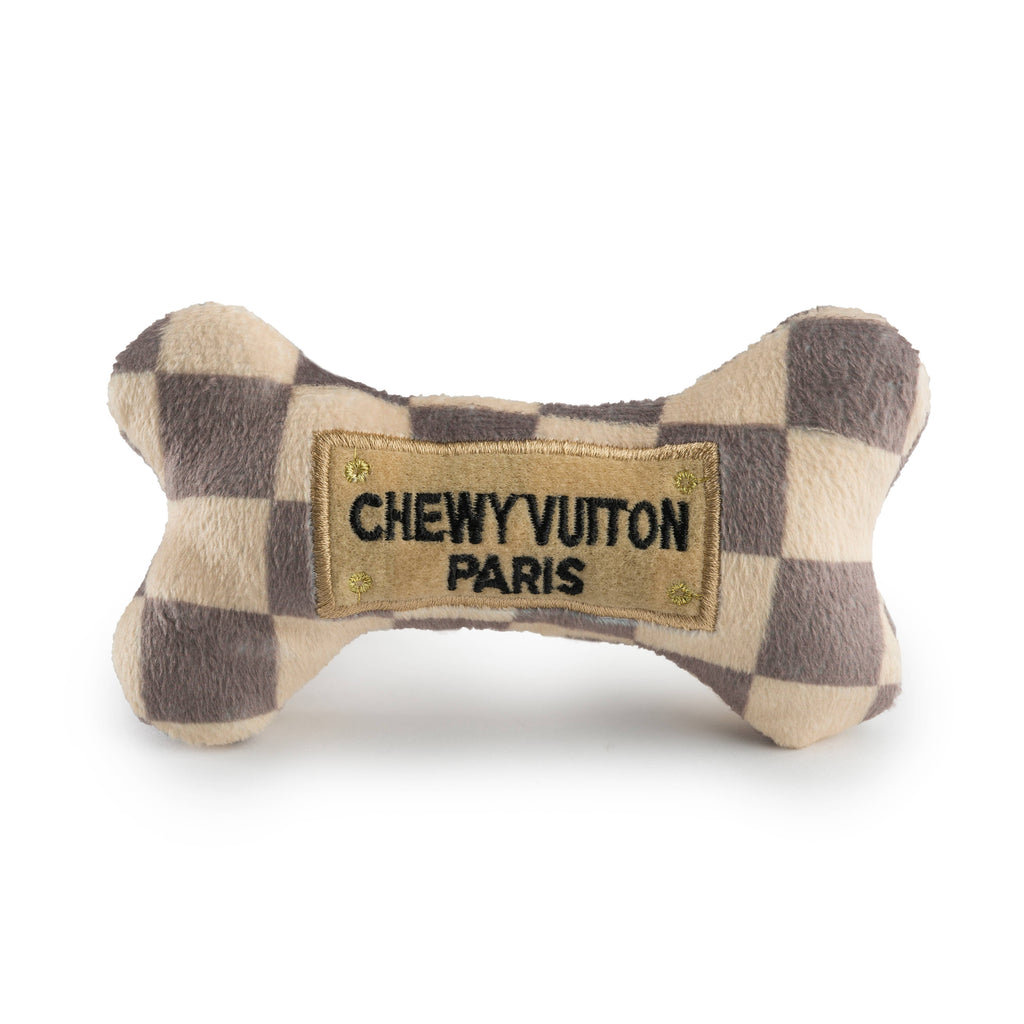 Checker Chewy Vuiton Bones Squeaker Hundeleke