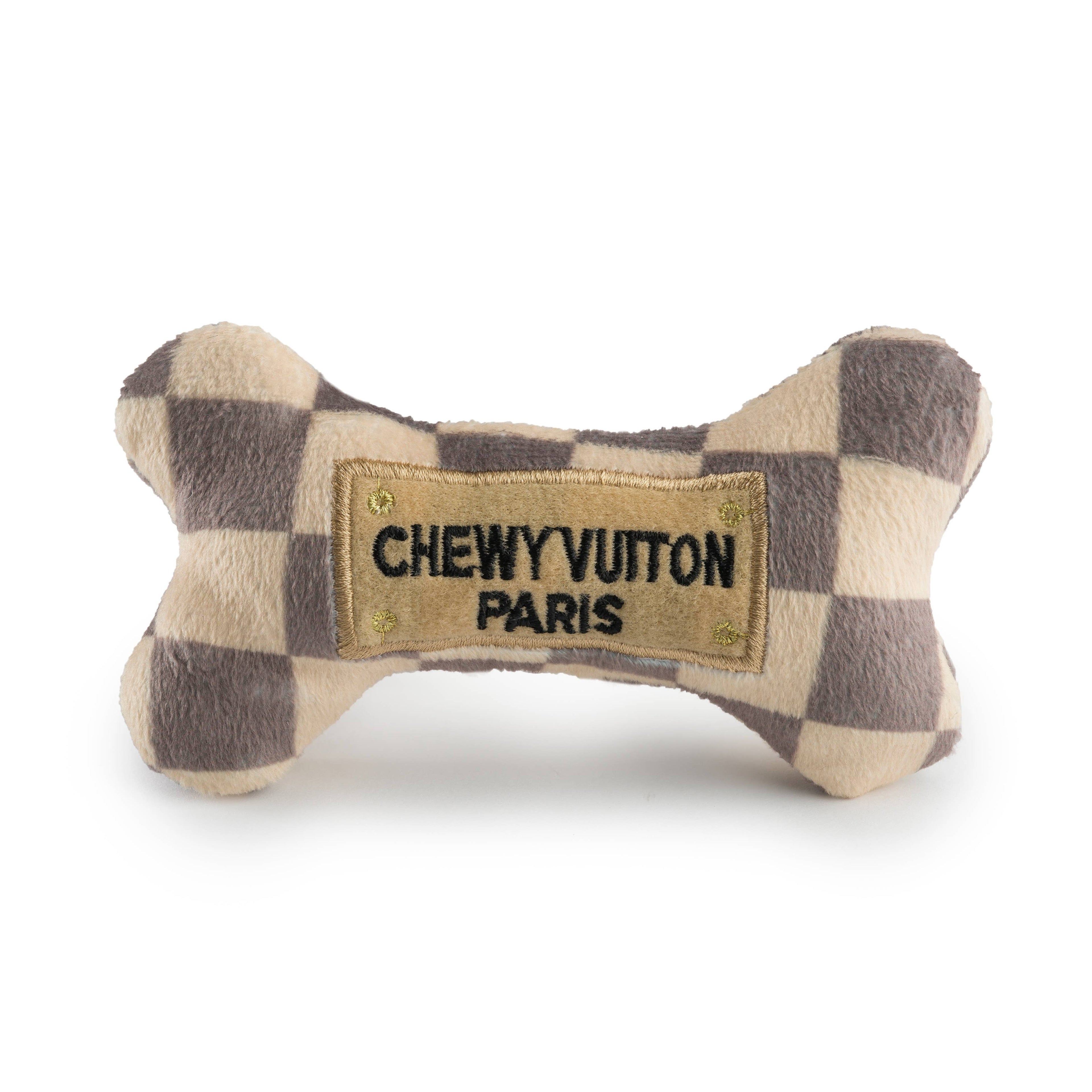 Checker Chewy Vuiton Bones Squeaker Hundeleke