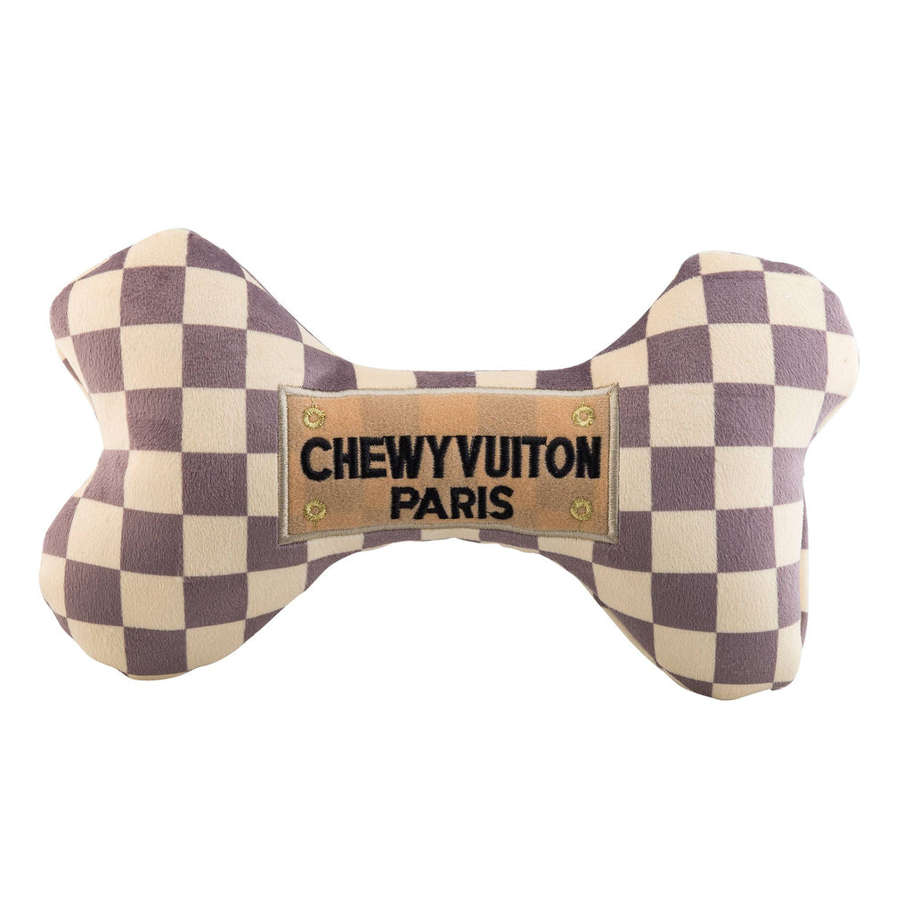 Checker Chewy Vuiton Bones Squeaker Hundeleke