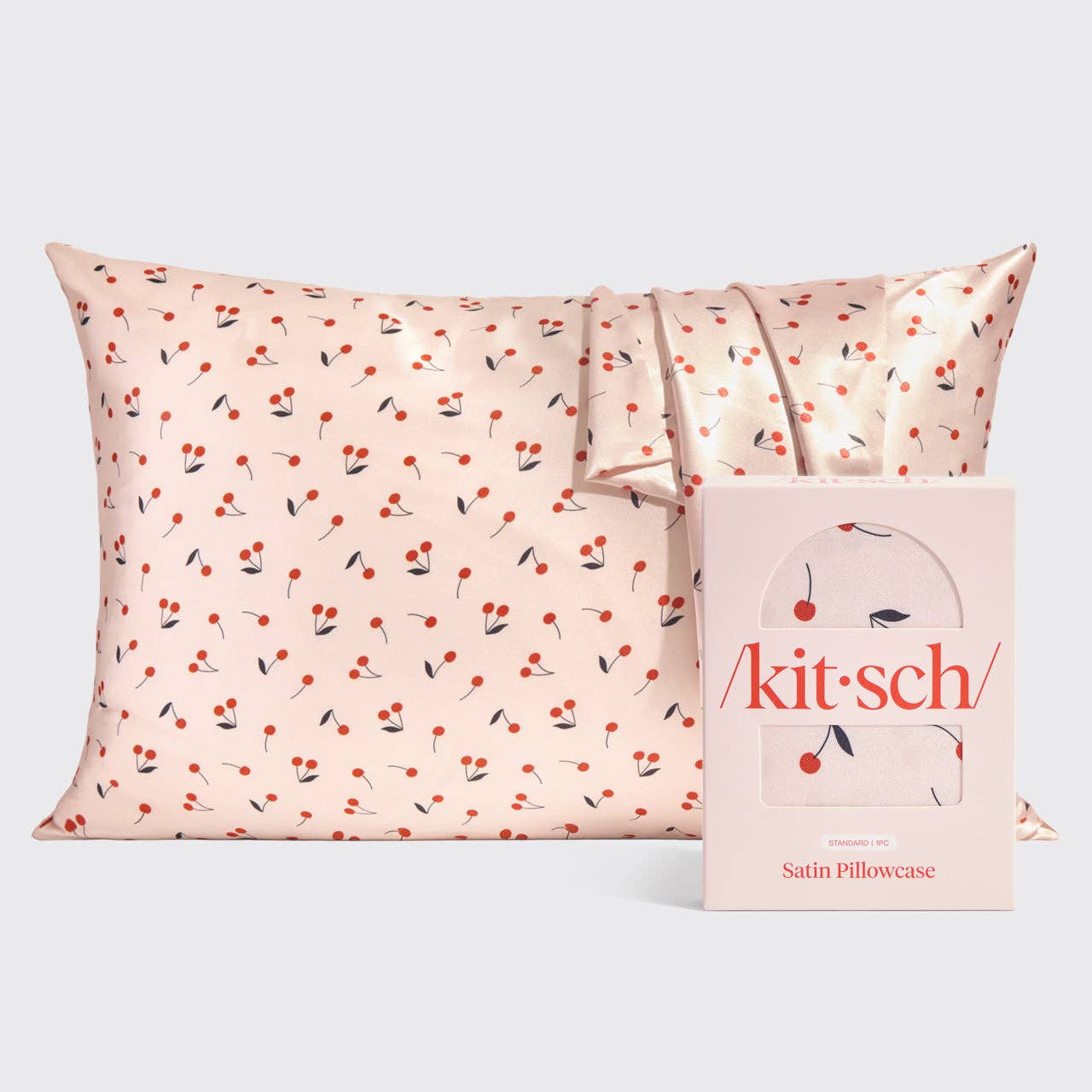 KITSCH - Funda de almohada de satén estándar - Estampado de cerezas