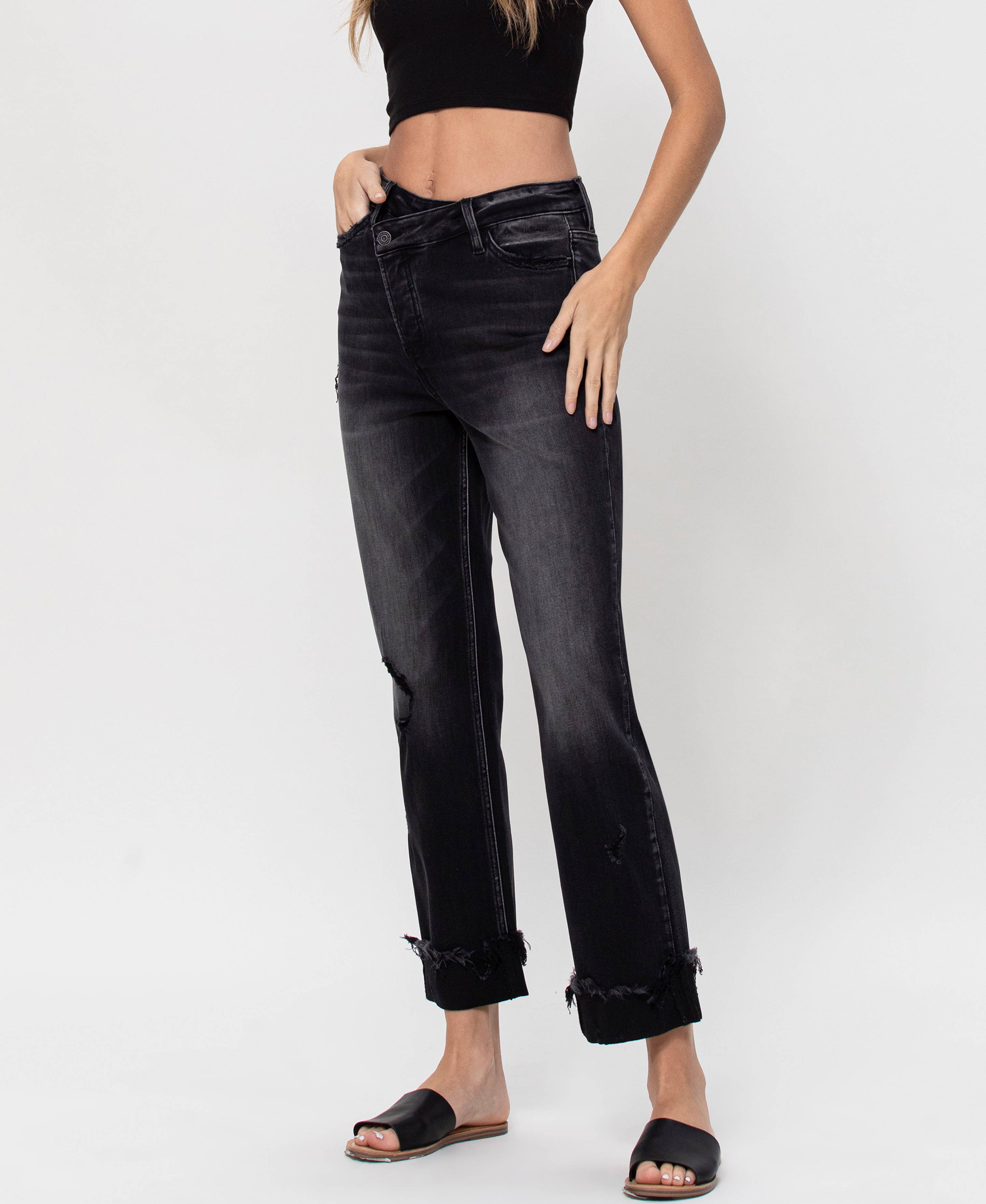 Super High Rise Button Up Cuffed 90'S Dad Jeans inF4558