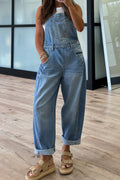 Dusk Blue Adjustable Buckle Barrel Denim Overalls