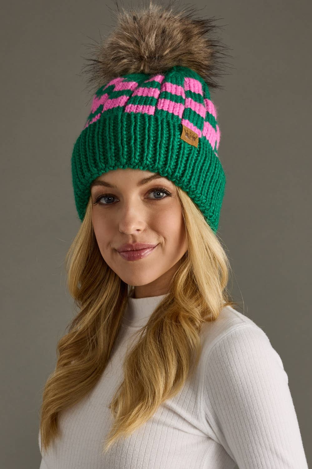 Panache Apparel Co. - Green & Pink Checkered Pom Hat