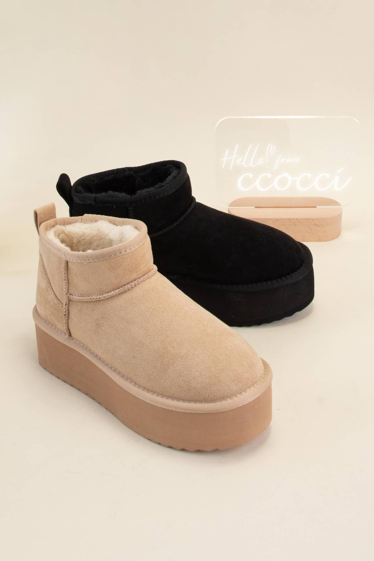 Benji Mini Ankel Platå Hæl Støvler med Pelsfôr