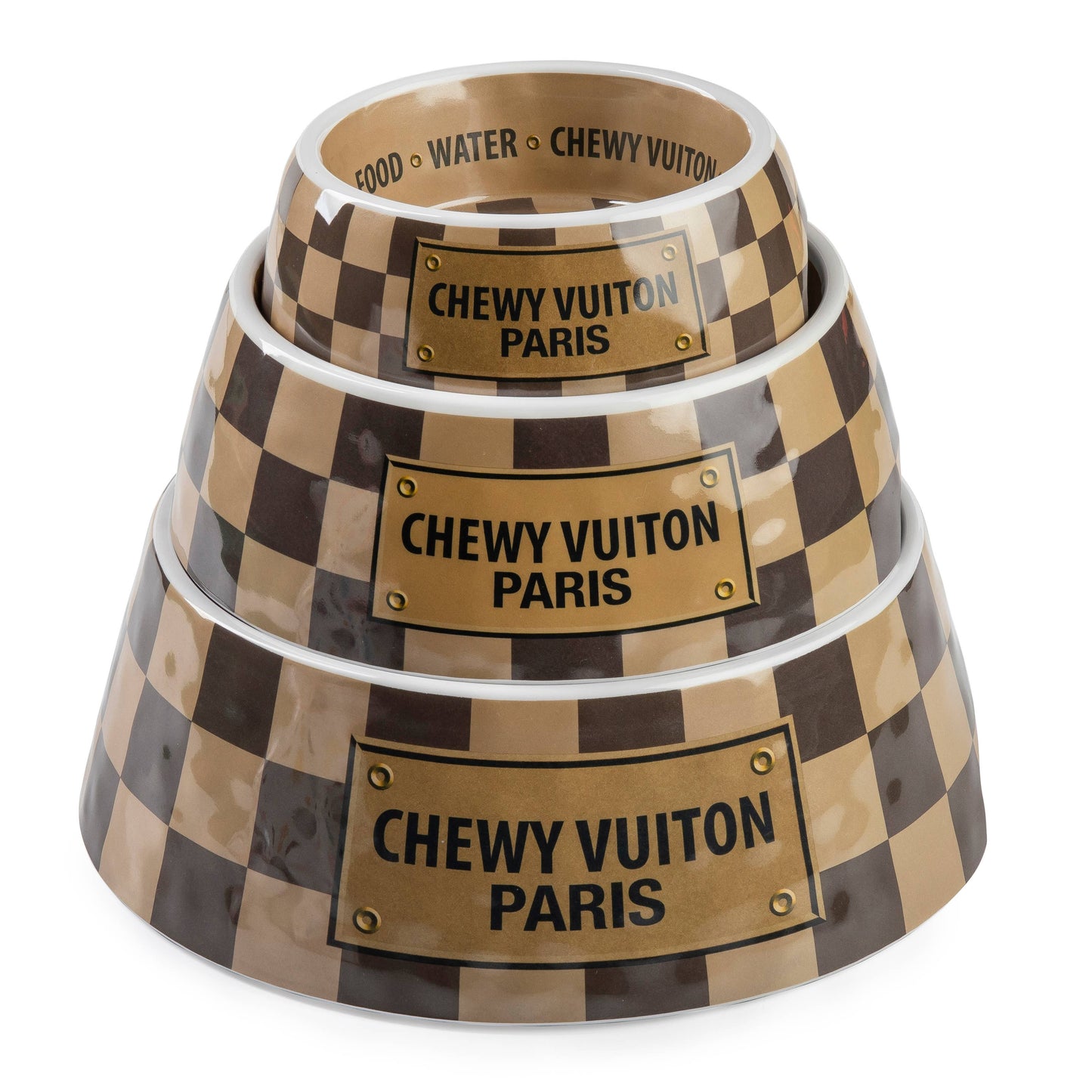 Checker Chewy Vuiton Bowls & Placemat Set Dog Food Bowl