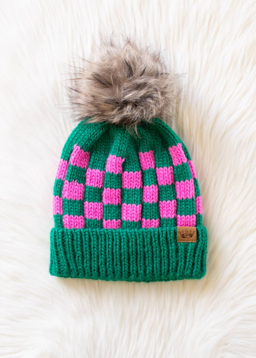 Panache Apparel Co. - Green & Pink Checkered Pom Hat