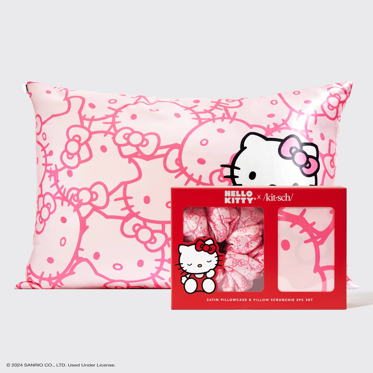 KITSCH - Juego de funda de almohada y coletero de satén Hello Kitty x Kitsch