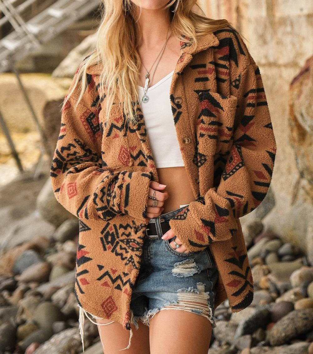 Vintage Plush Lapel Long-Sleeved Jacket