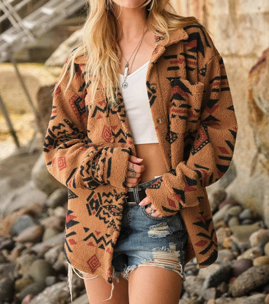 Vintage Plush Lapel Long-Sleeved Jacket