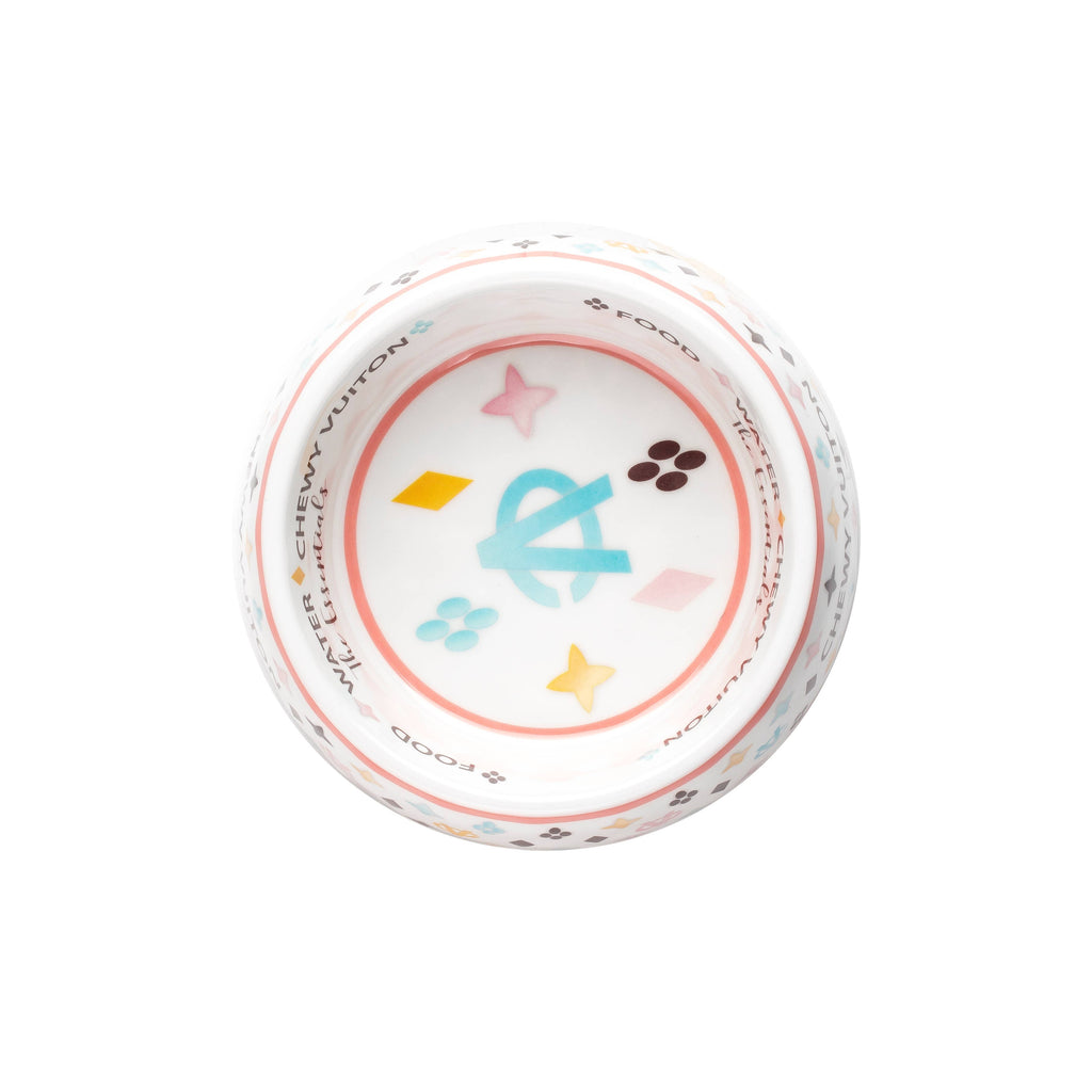 Hvit seig Vuiton hundeskål - 3 størrelser!! Hundeskål