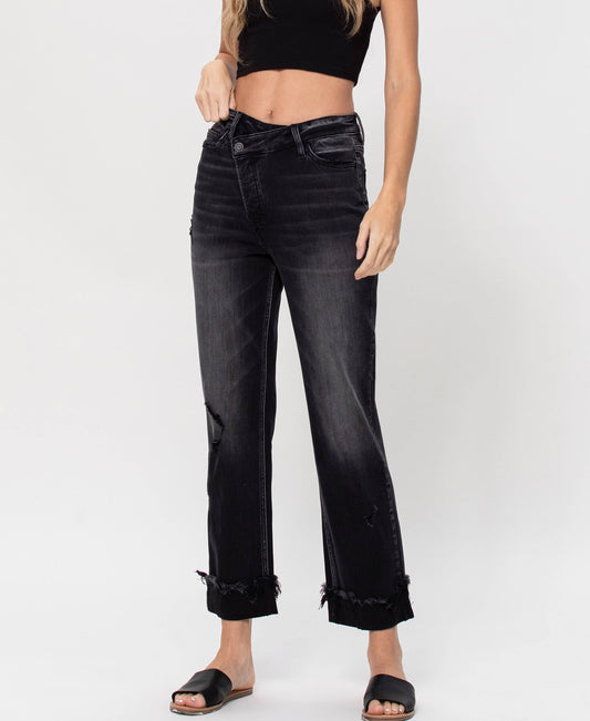 Super High Rise Button Up Cuffed 90'S Dad Jeans F4558