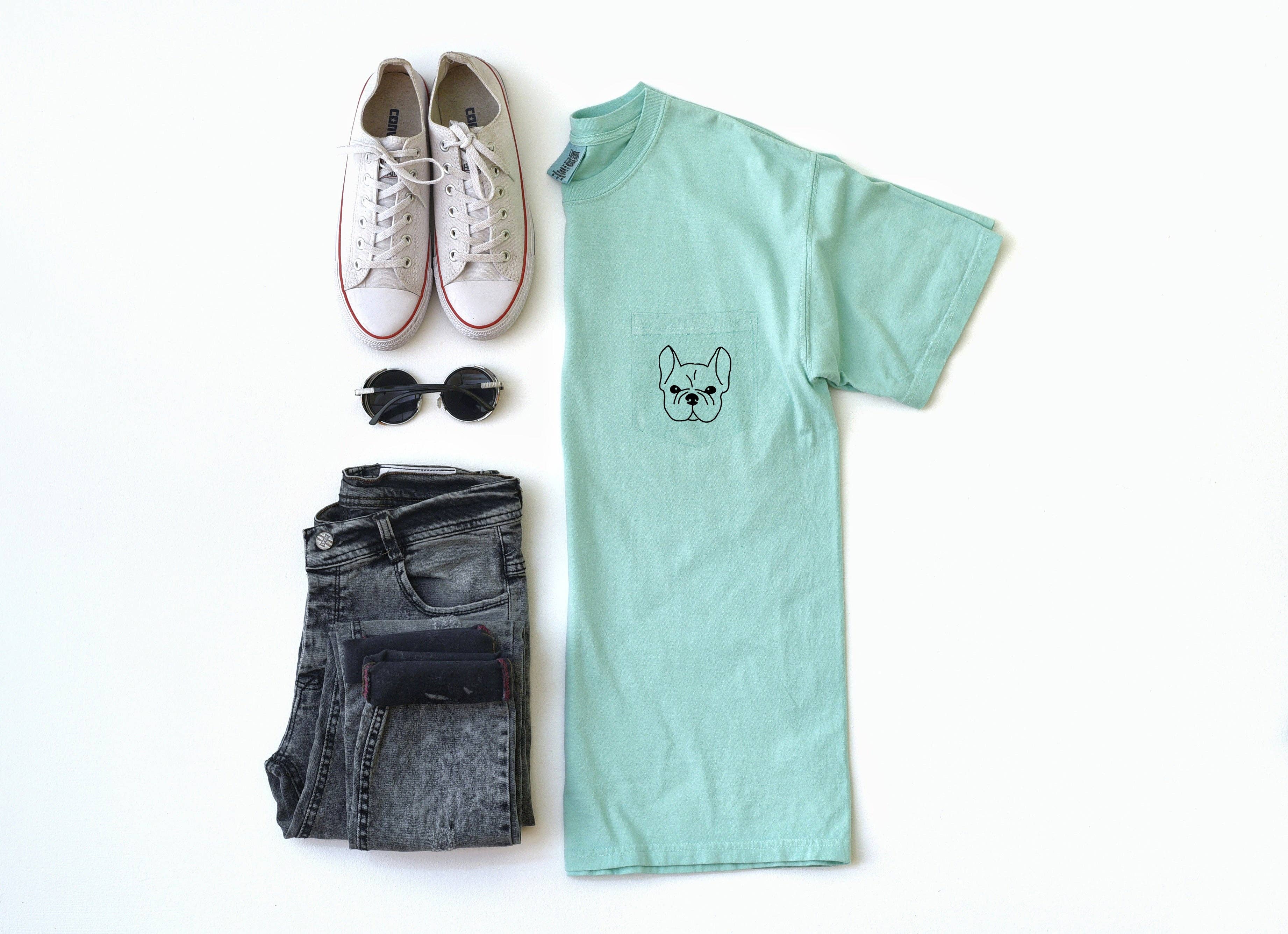 Frenchie Mama Fransk Bulldog Komfortfarger Lomme-T-skjorte