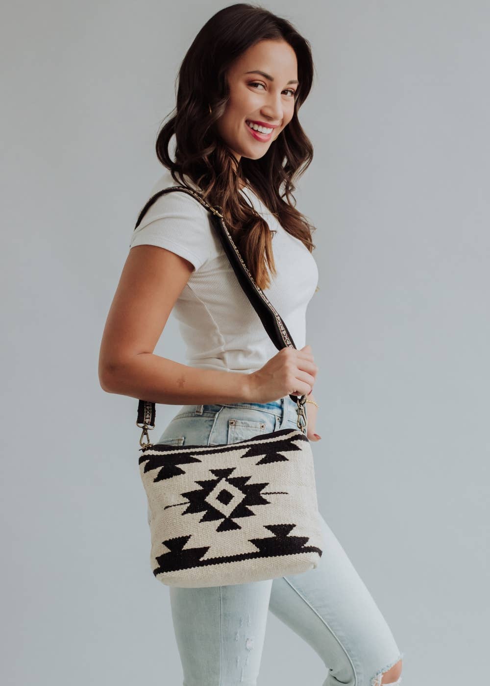 Panache Apparel Co. - Cream & Black Aztec Crossbody