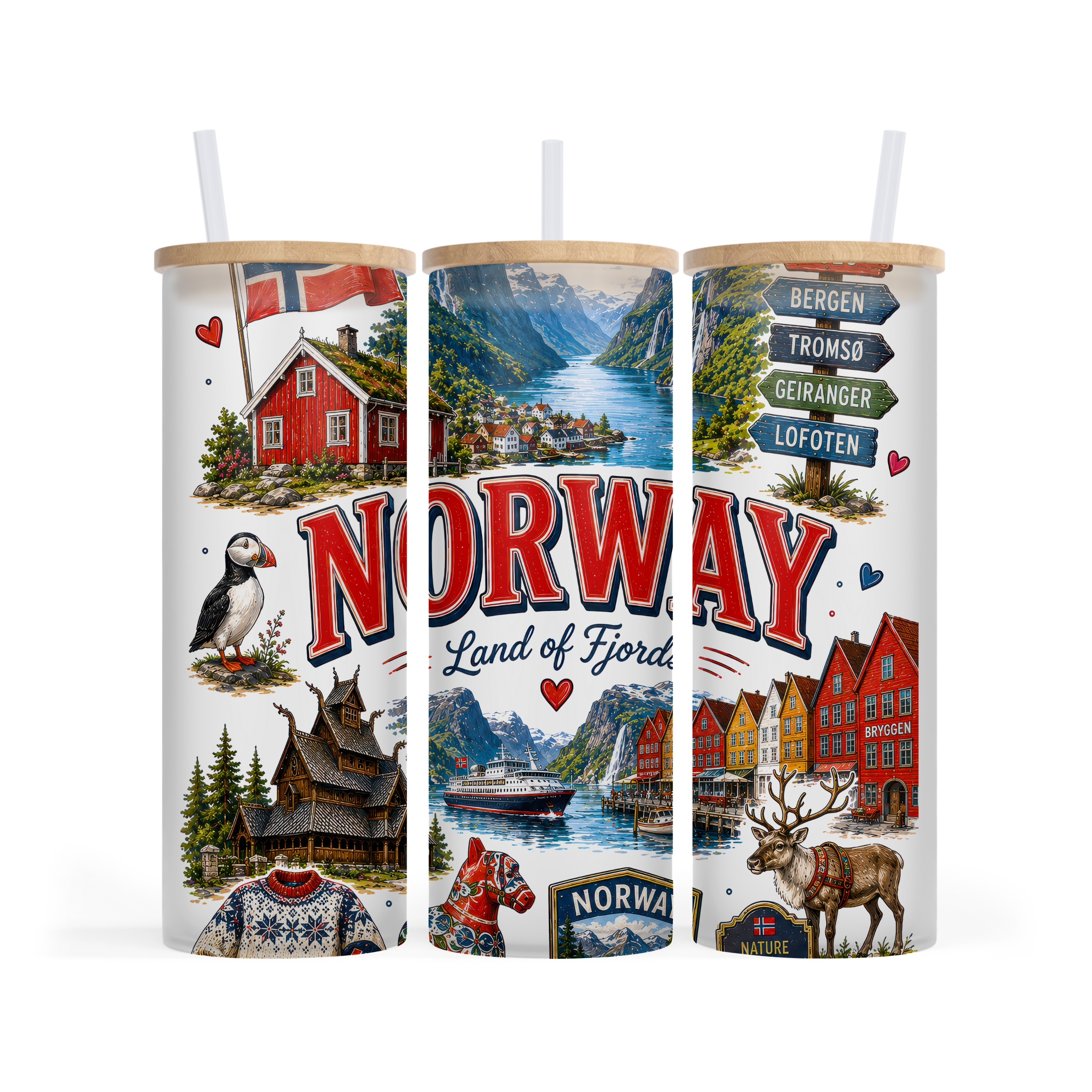 Norway Travel Tumbler | Norwegian Fjords 20 oz Skinny Tumbler | Scandinavian Gift | Norway Souvenir Cup | Nordic Travel Mug