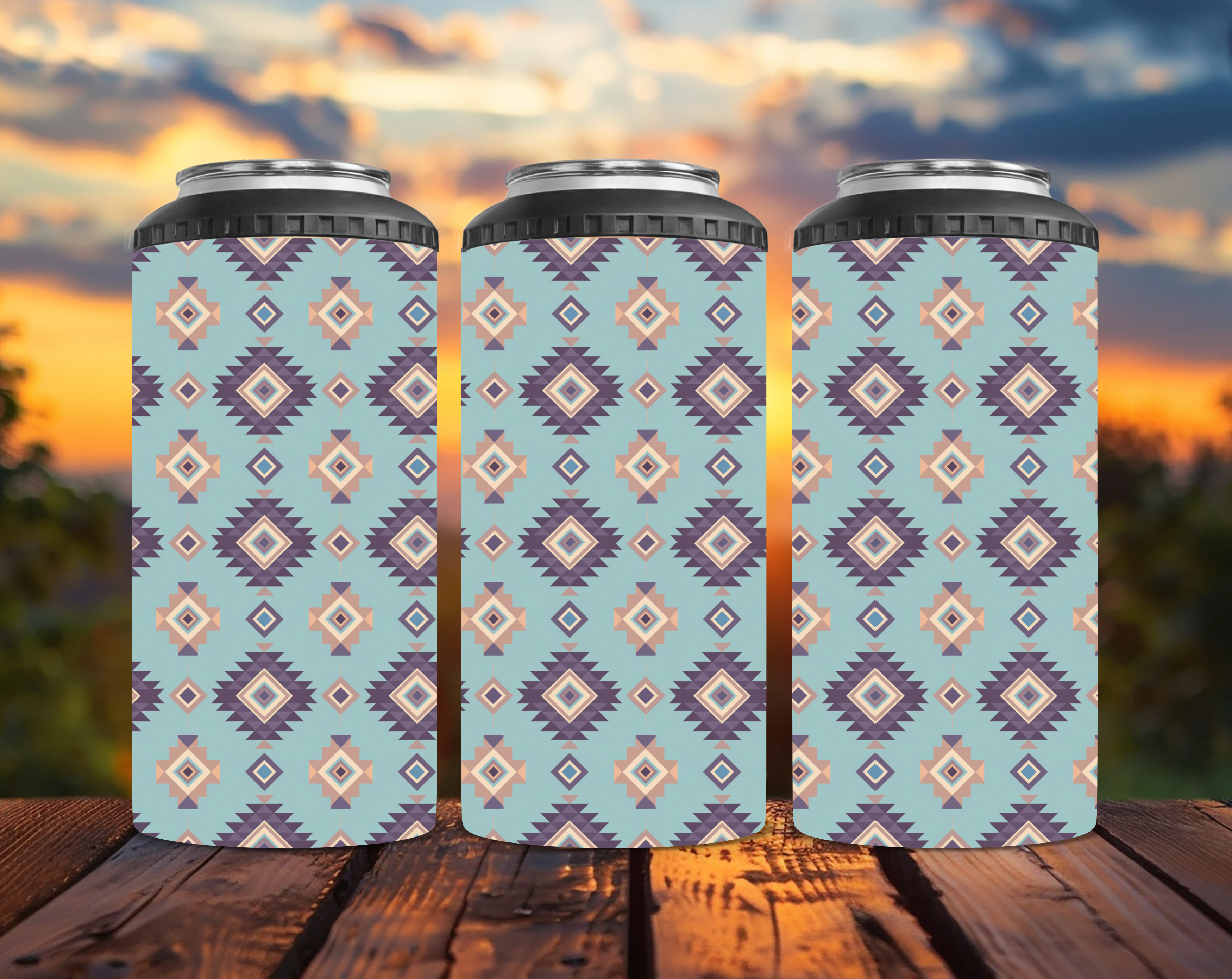Teal and Purple Aztec 4-in-1 Can Cooler | Southwestern Skinny Can Cooler | Western Insulated Drink Holder | Fits 12 oz & Slim Cans | Converts to 14 oz Tumbler