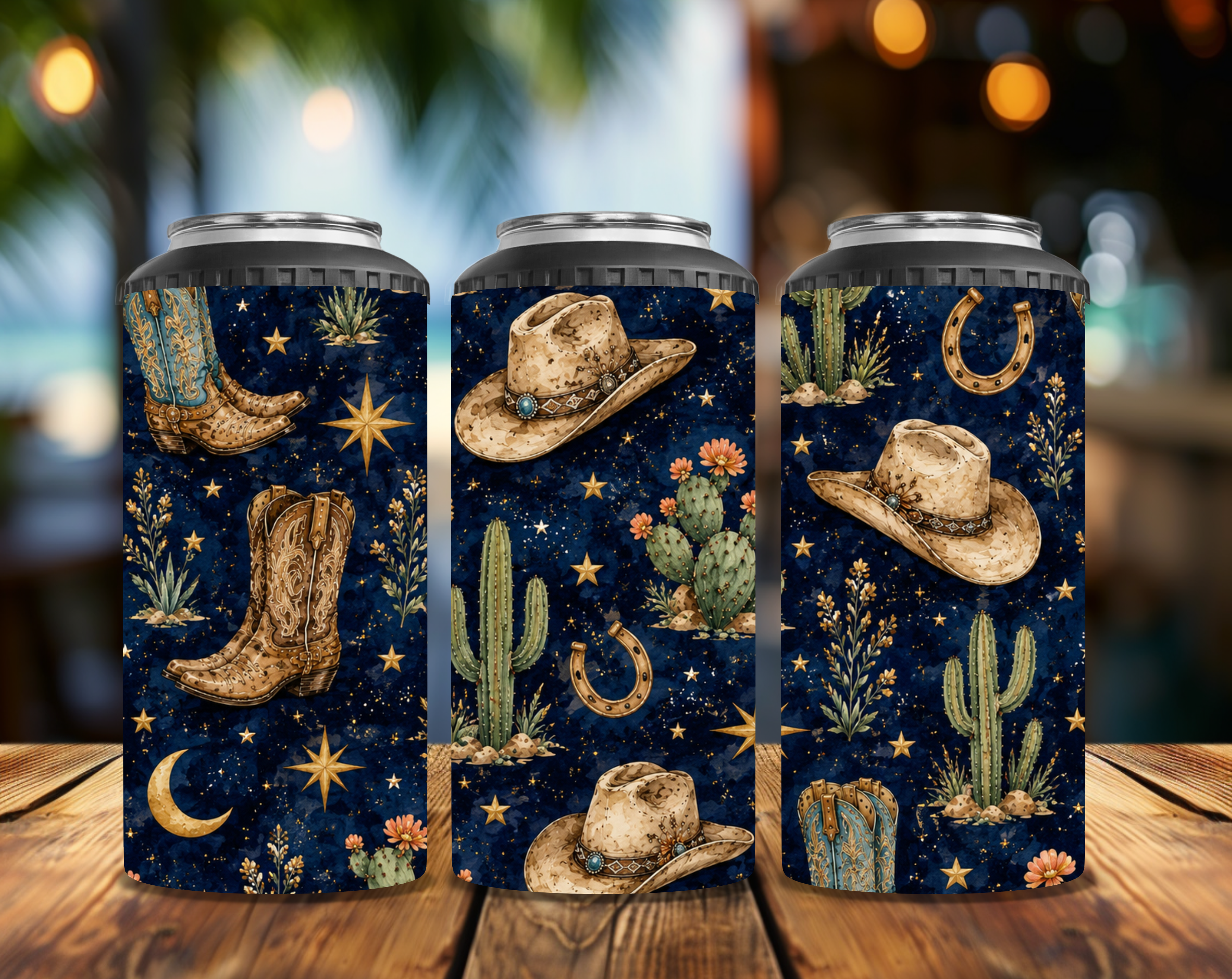 Midnight Western 4-in-1 Can Cooler | Cowboy Hat & Cactus Can Cooler | Western Drink Holder | Converts to 14 oz Tumbler | Cowgirl Gift