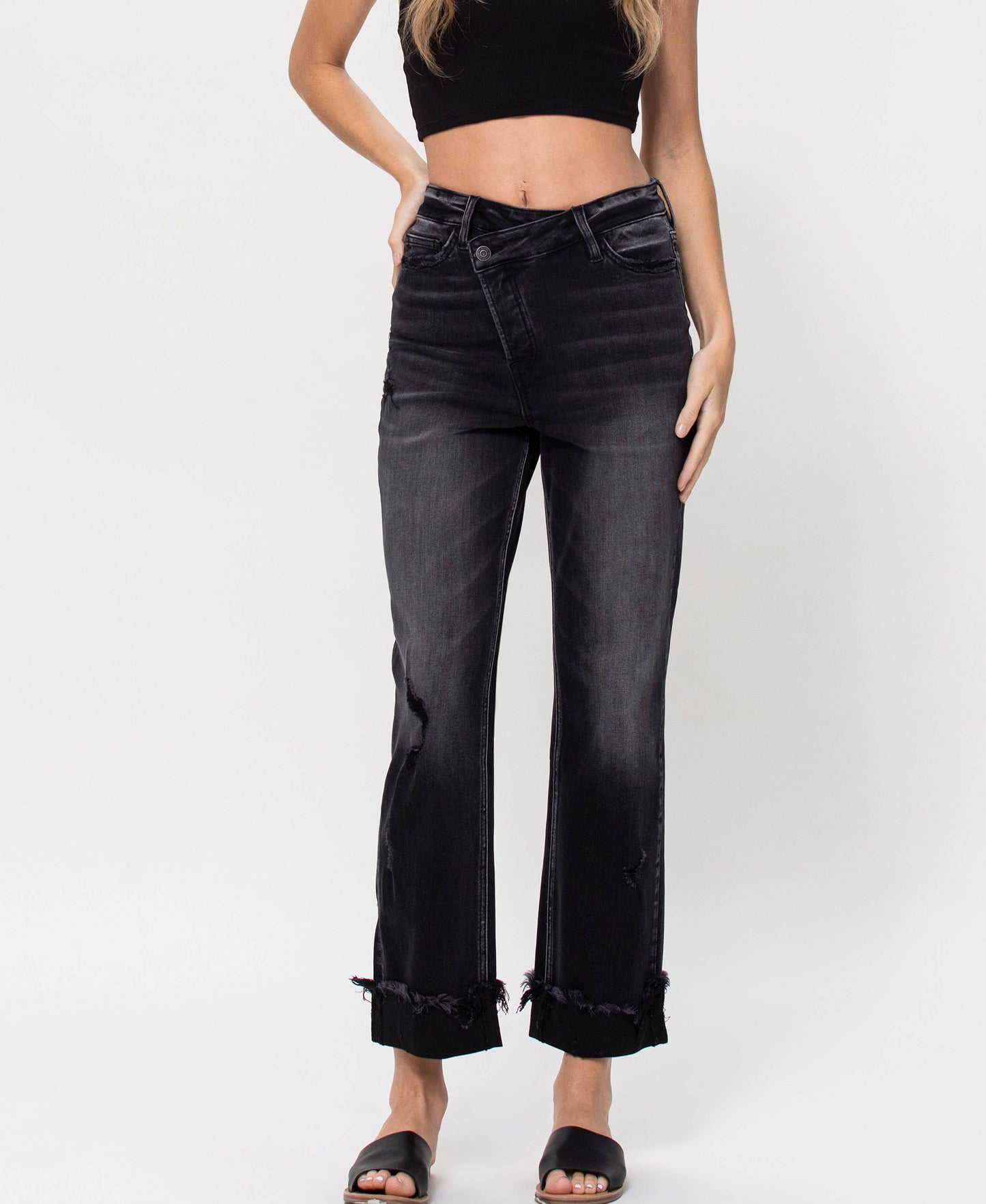 Super High Rise Button Up Cuffed 90'S Dad Jeans F4558