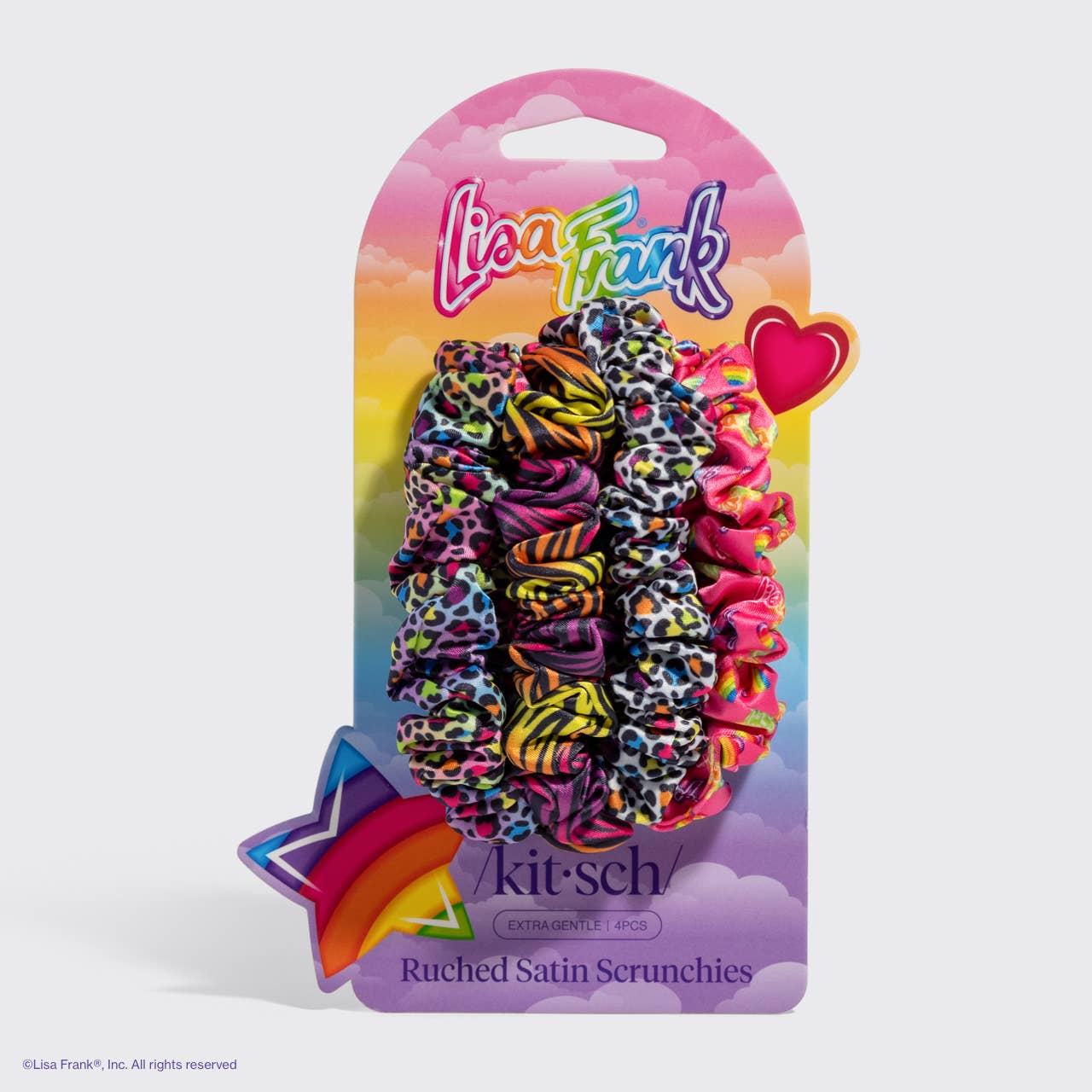 KITSCH - Lisa Frank x Kitsch Ruched Satin Scrunchies in Rainbow Leopard
