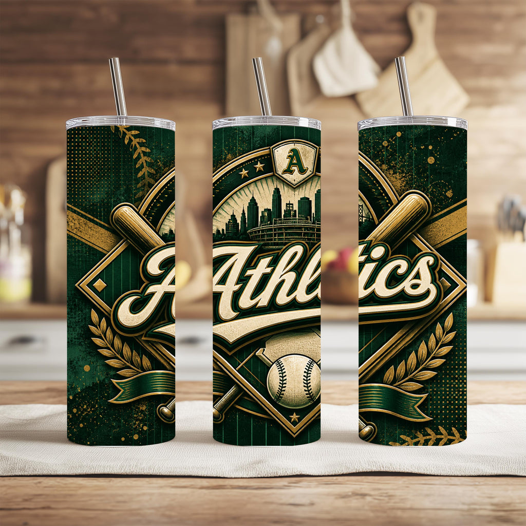 Stainless Steel A's Baseball Tumbler in 20 oz