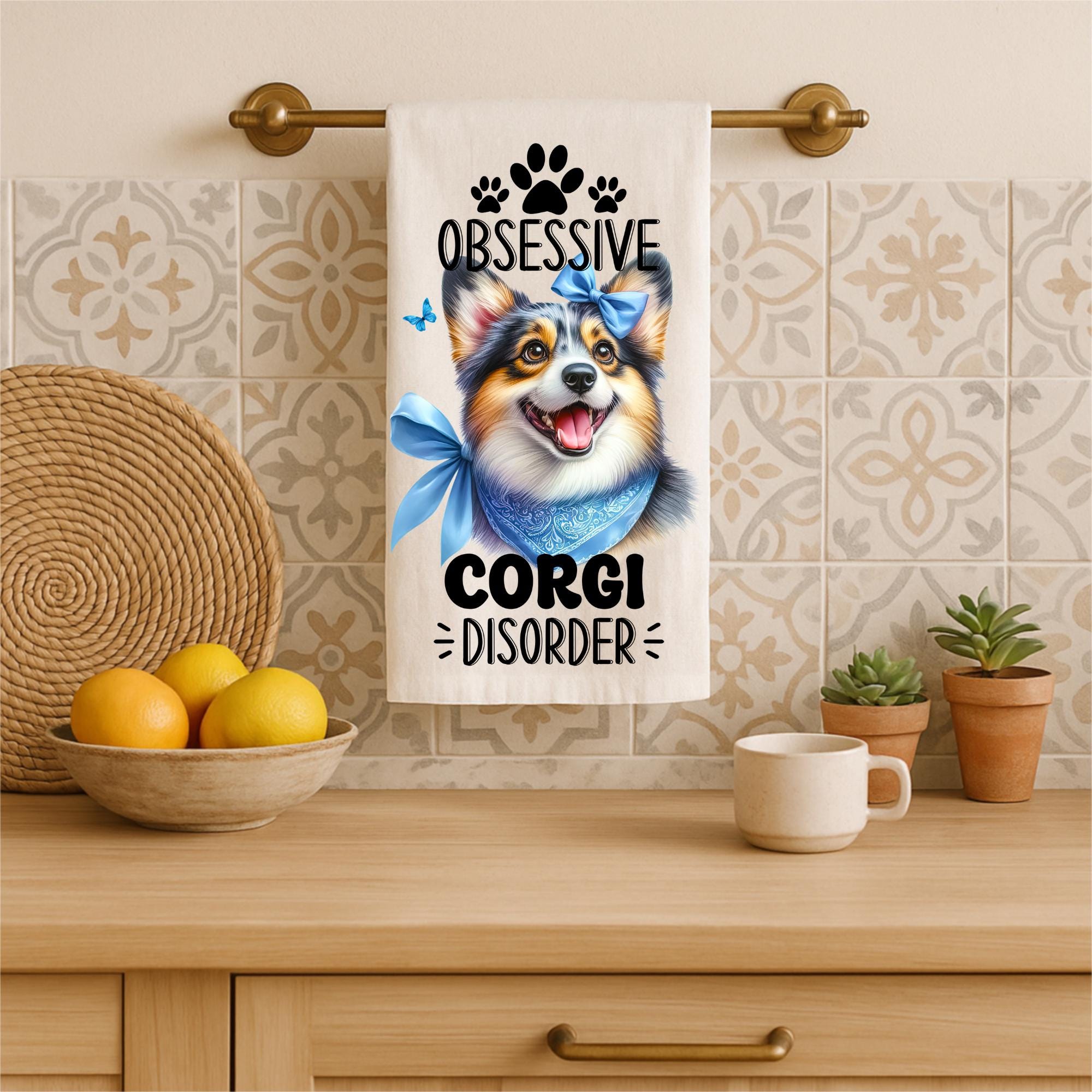 Obsessive Corgi Disorder Tea Towel – Funny Dog Lover Kitchen Towel