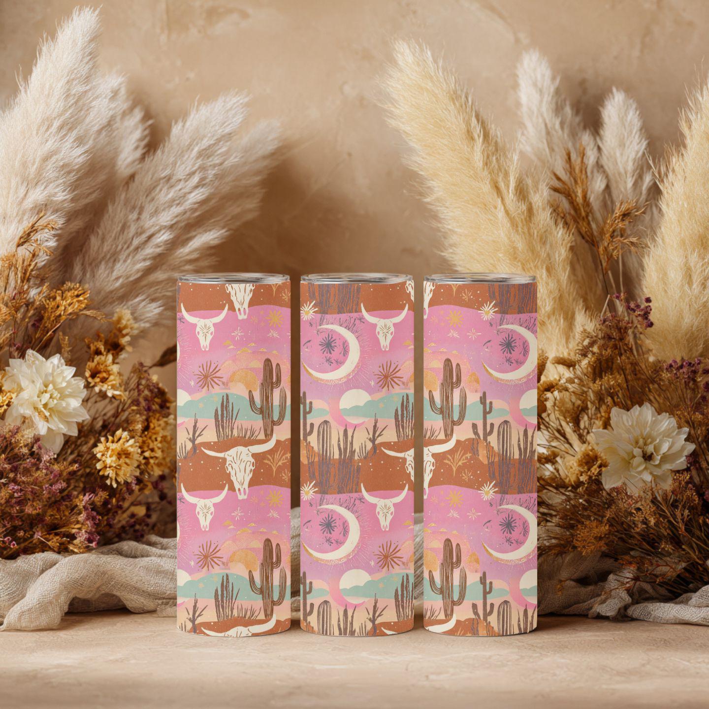 Pink Skull and Moon Stainless Steel Tumbler