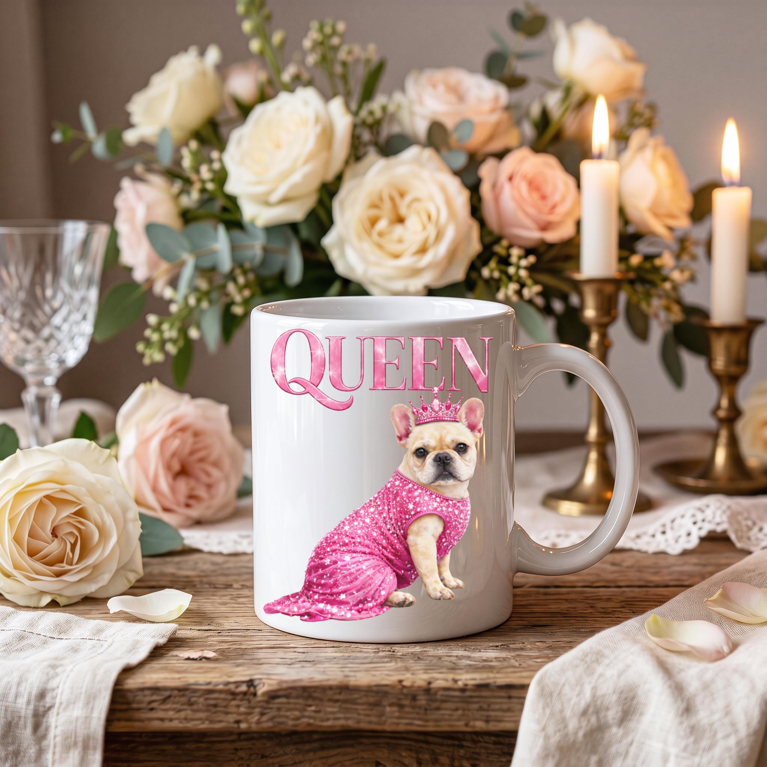 Spoiled Frenchie Queen Mug Set | Set of 3 French Bulldog Mugs | 11 oz Ceramic Coffee Mug Collection | Dog Mom Gift