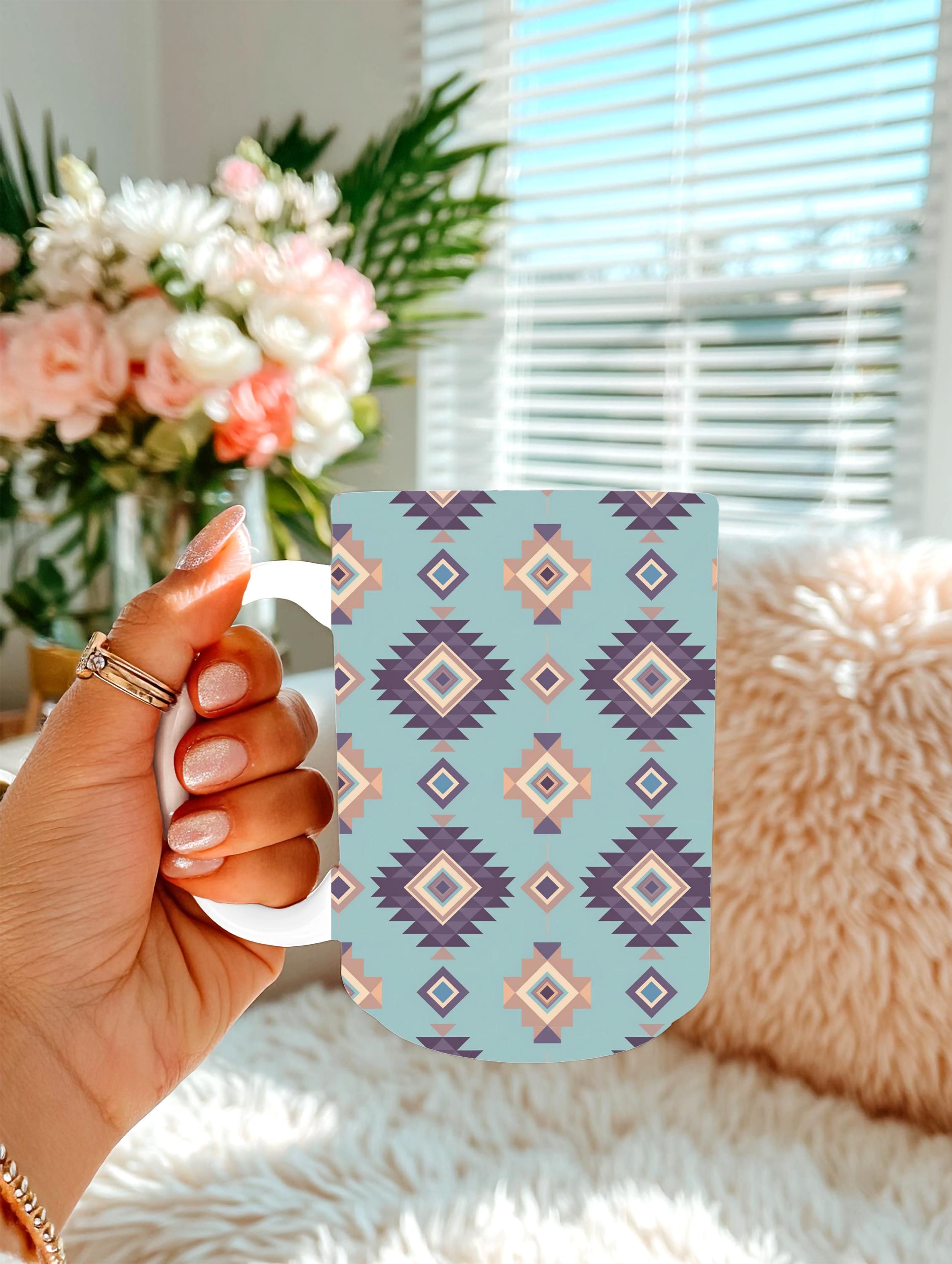 Southwestern Aztec Coffee Mug | Boho Western Mug | Turquoise Tribal Coffee Cup | Rustic Desert Decor