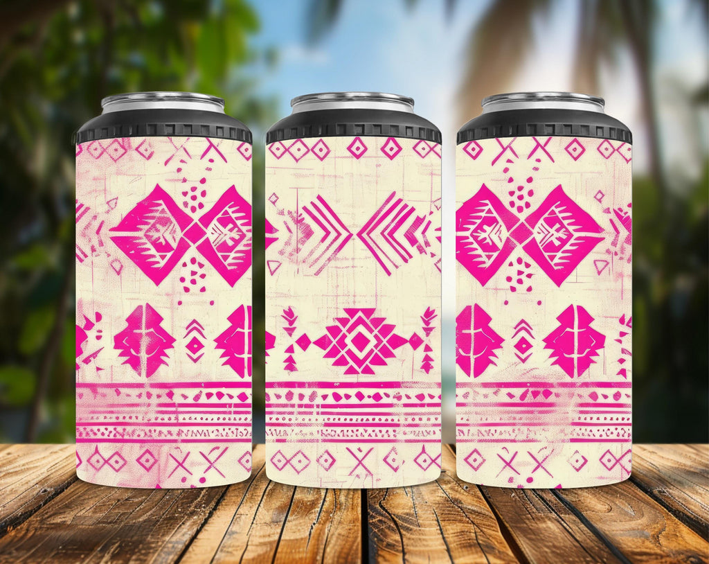 Pink & Cream Western Aztec 4-in-1 Can Cooler | Converts to a 14 oz Tumbler | Southwestern Drink Insulator | Handmade Gift