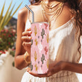 Pink Cactus 20 oz Skinny Tumbler | Western Desert Tumbler | Southwestern Stainless Steel Travel Cup | Boho Drinkware | Handmade Gift