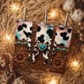 Western Cow Print Tumbler | 20 oz Skinny Tumbler | Tooled Leather Sunflower Tumbler | Turquoise Bow Travel Mug | Cowgirl Gift