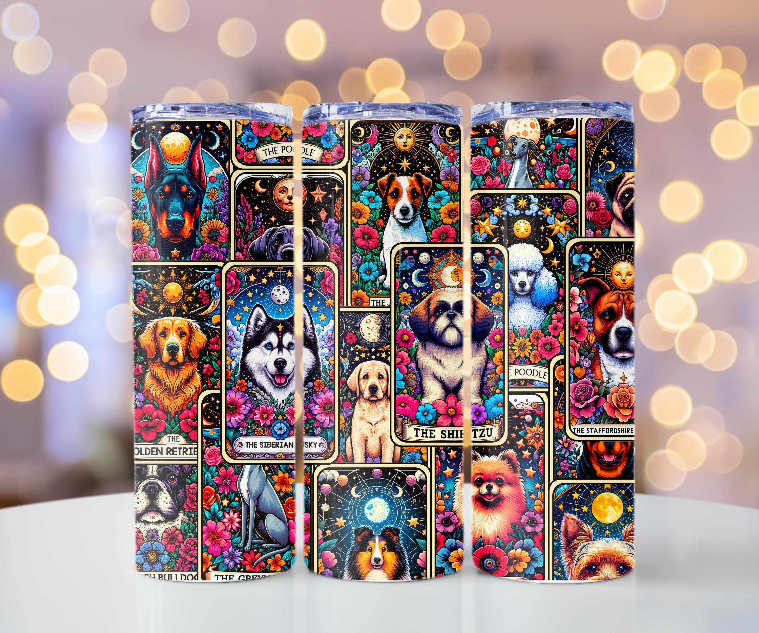 Dog Tarot Card Skinny Tumbler – 20 oz Stainless Steel Tumbler with Straw