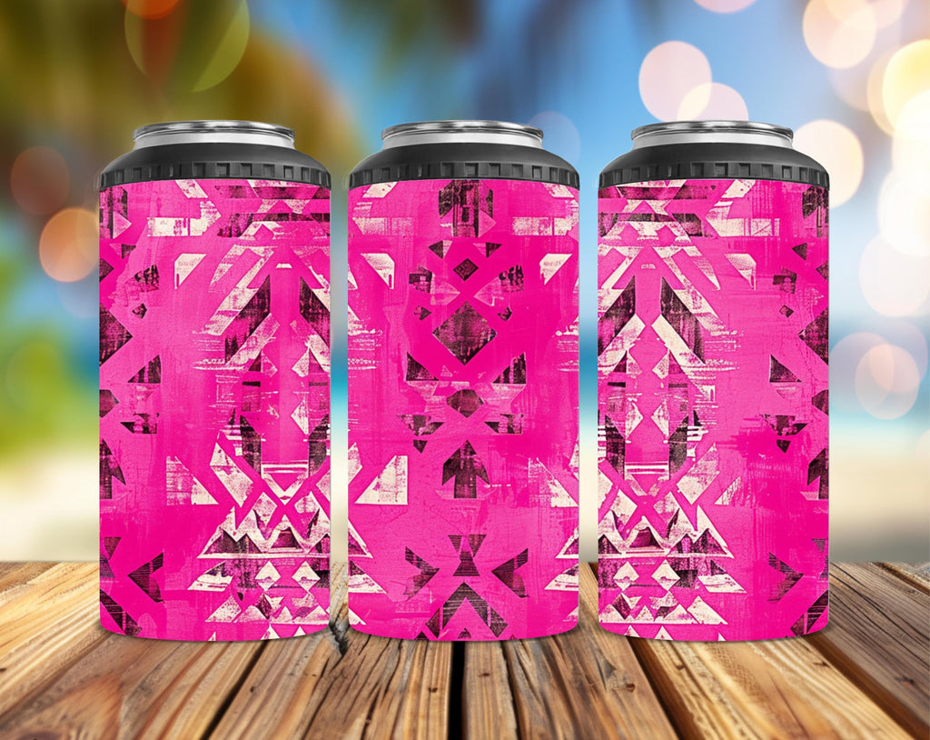 Pink Aztec 4-in-1 Can Cooler | Converts to a 14 oz Tumbler | Western Can Cooler | Skinny Can, Standard Can & Bottle Holder | Handmade Gift
