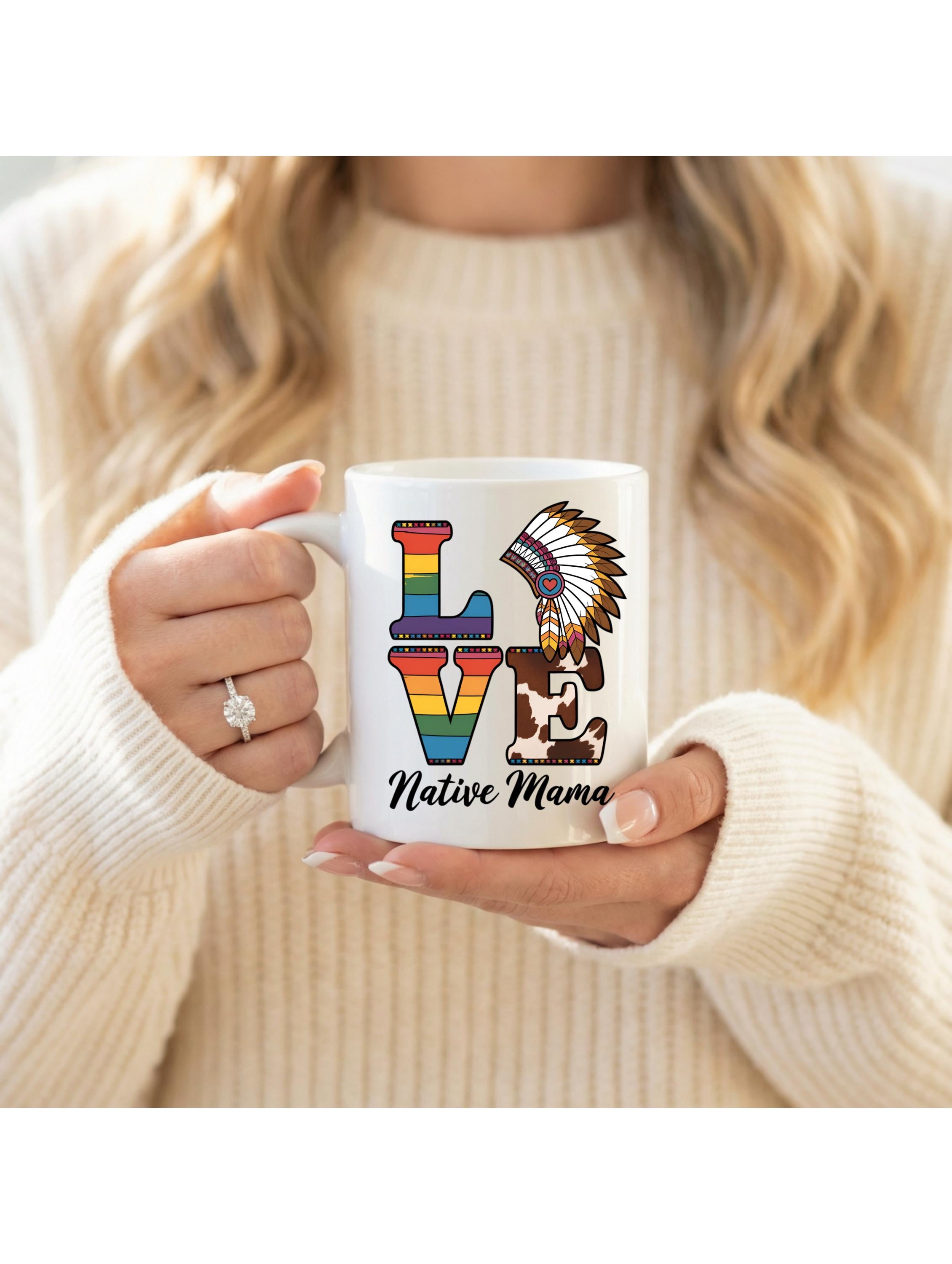 Native Mama Mug | Native American Coffee Mug | Western Cow Print Mug | Indigenous Mom Gift | Boho Ceramic Mug | 11 oz or 15 oz