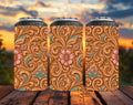 Tooled Leather Floral 4-in-1 Can Cooler | Western can Holder | Rustic Cowgirl Beer Cooler | Floral Leather Drink Sleeve | Country Gift